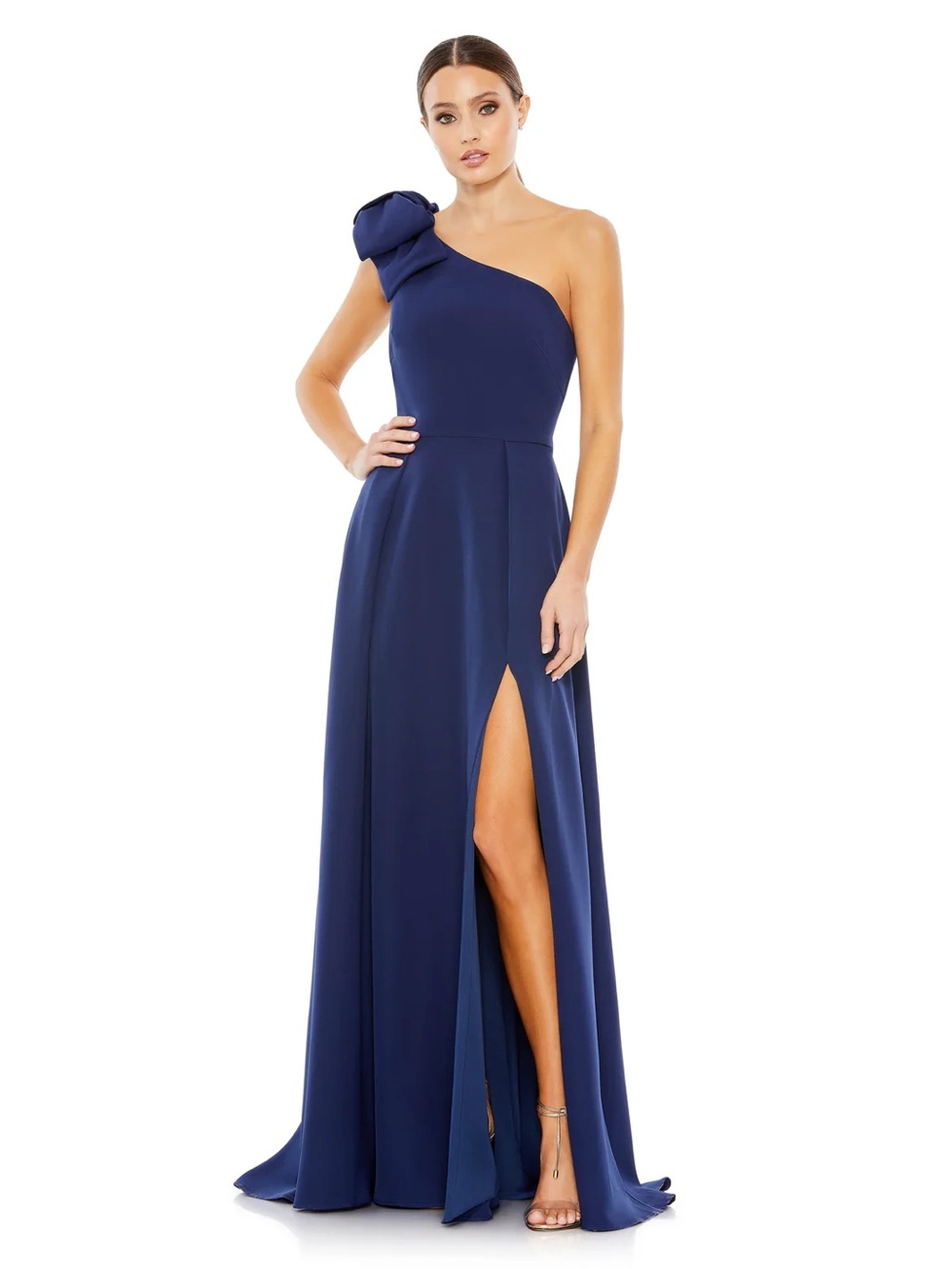 MAC DUGGAL
Navy Bow One Shoulder Sleeveless A-Line Gown
